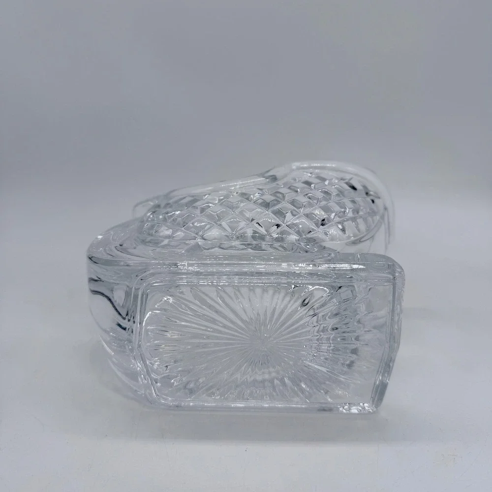Clear Crystal Glass Christmas Sleigh Dish Diamond Quilted Holiday Candy‎ Bowl